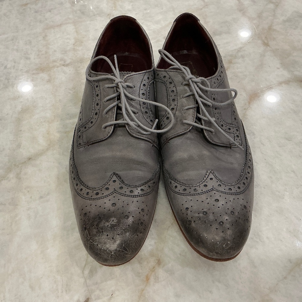 Ted Baker Shoes‎ Mens 11 Gryene grey smoke Leather Derby Wingtip Oxford Lace Up